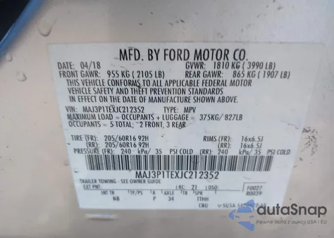 2018 Ford Ecosport Se z USA, uszkodzony, nr VIN MAJ3P1TEXJC212352